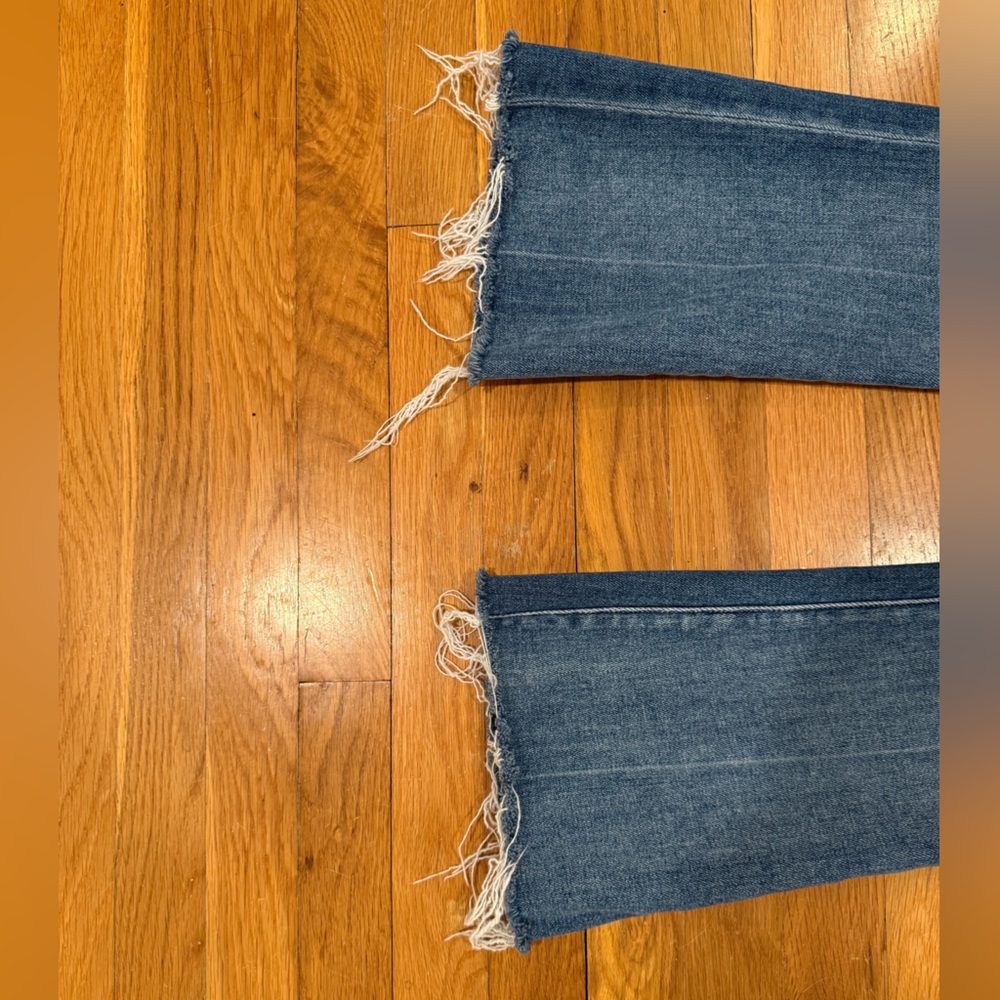 PAIGE Petite Laurel Canyon Raw Hem Flare Blue Women's Jeans - Olivin Distressed - Picture 9 of 10